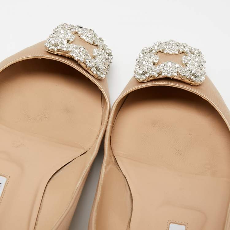 Pre Owned Manolo Blahnik Beige Satin Hangisi Ballet Flats Size 41 