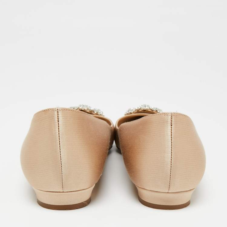 Pre Owned Manolo Blahnik Beige Satin Hangisi Ballet Flats Size 41 
