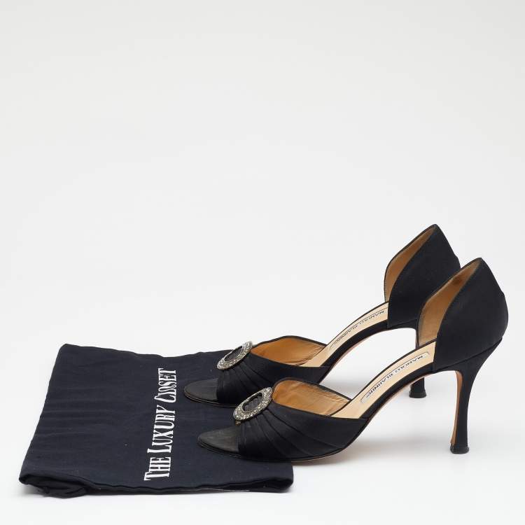 Pre Owned Manolo Blahnik Black Pleated Fabric Sedaraby D'orsay Pumps Size 39