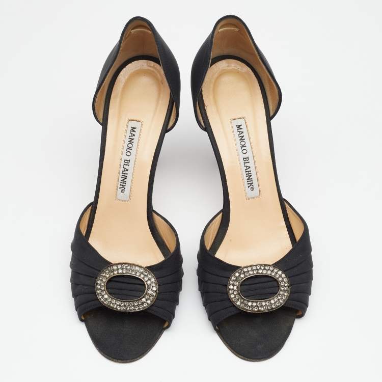 Pre Owned Manolo Blahnik Black Pleated Fabric Sedaraby D'orsay Pumps Size 39