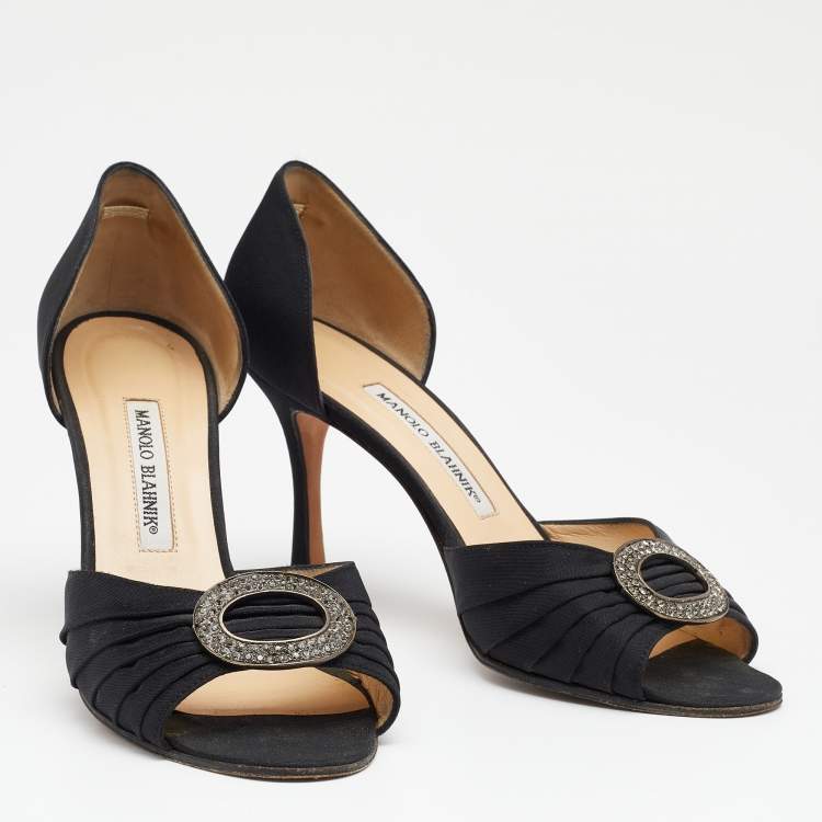 Pre Owned Manolo Blahnik Black Pleated Fabric Sedaraby D'orsay Pumps Size 39
