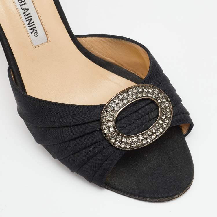 Pre Owned Manolo Blahnik Black Pleated Fabric Sedaraby D'orsay Pumps Size 39
