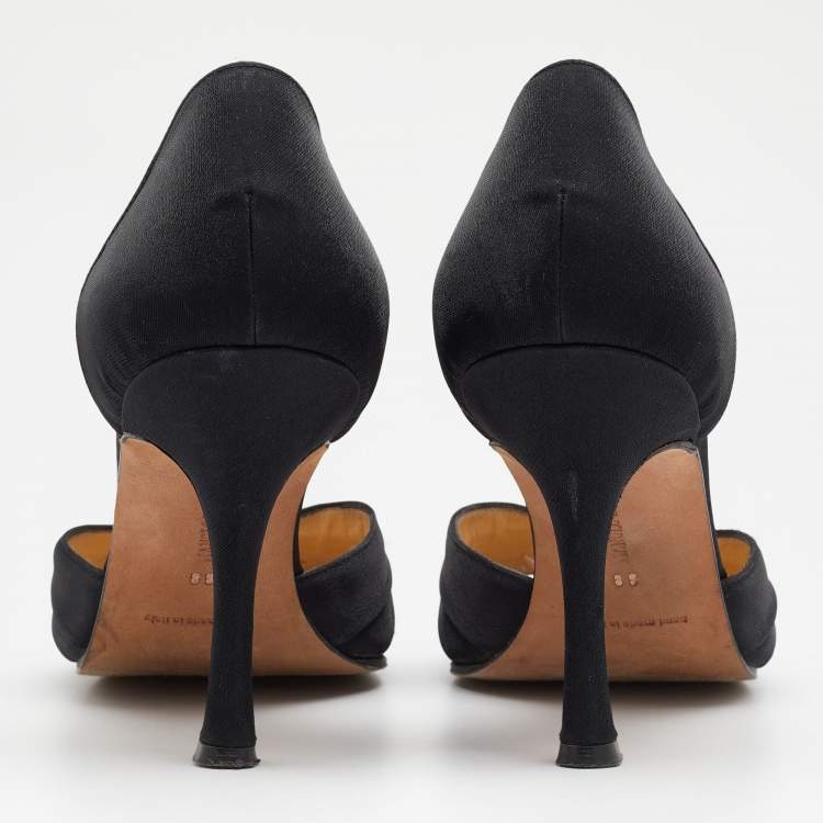 Pre Owned Manolo Blahnik Black Pleated Fabric Sedaraby D'orsay Pumps Size 39