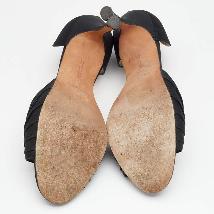 Pre Owned Manolo Blahnik Black Pleated Fabric Sedaraby D'orsay Pumps Size 39