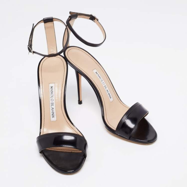 Pre Owned Manolo Blahnik Black Leather Spezia Ankle-Strap Sandals Size 35.5