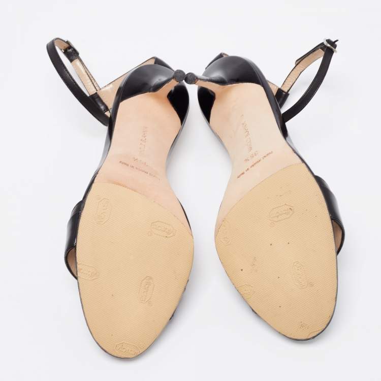 Pre Owned Manolo Blahnik Black Leather Spezia Ankle-Strap Sandals Size 35.5