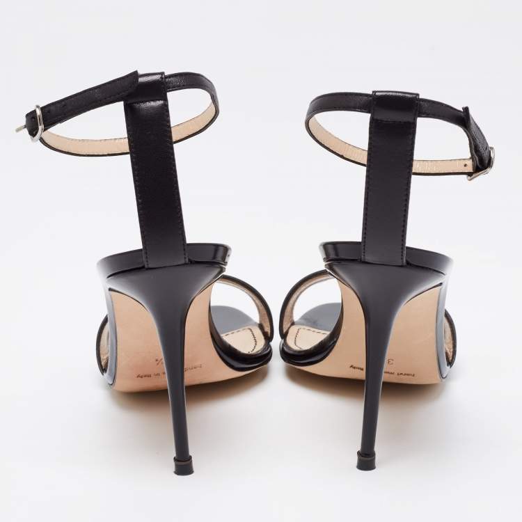 Pre Owned Manolo Blahnik Black Leather Spezia Ankle-Strap Sandals Size 35.5