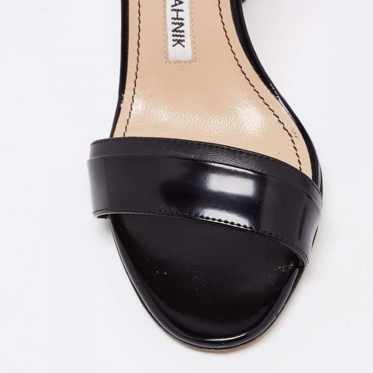 Pre Owned Manolo Blahnik Black Leather Spezia Ankle-Strap Sandals Size 35.5