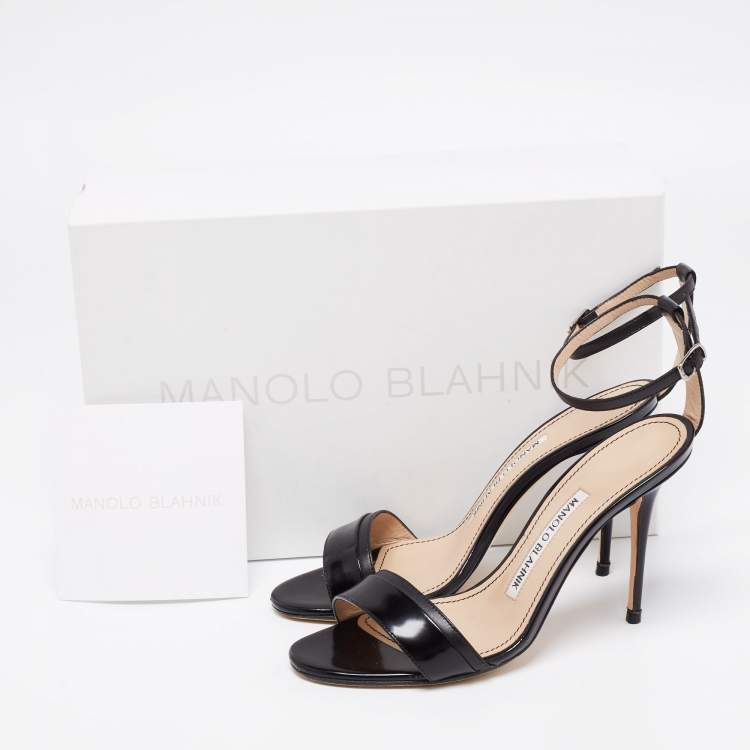 Pre Owned Manolo Blahnik Black Leather Spezia Ankle-Strap Sandals Size 35.5