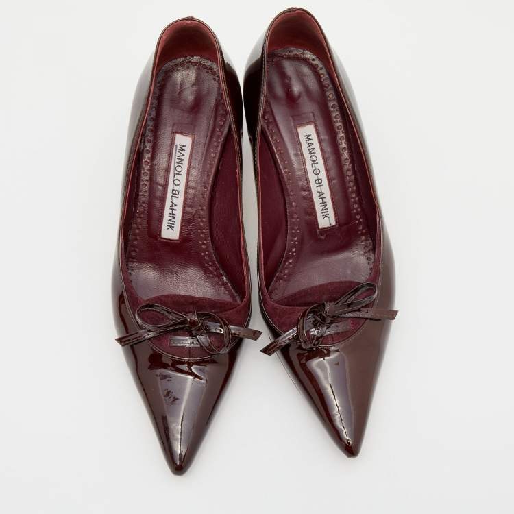 Pre Owned Manolo Blahnik Burgundy Suede And Patent Leather Pointed Toe  Pumps Size 35.5