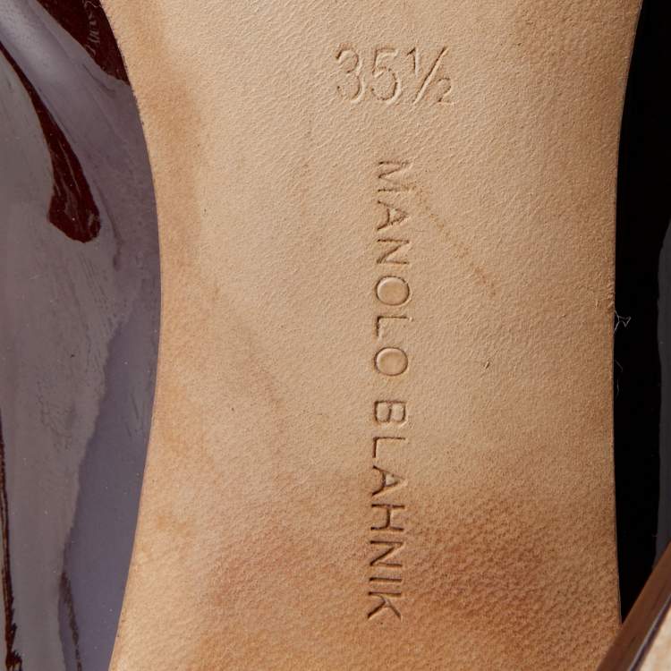 Pre Owned Manolo Blahnik Burgundy Suede And Patent Leather Pointed Toe  Pumps Size 35.5