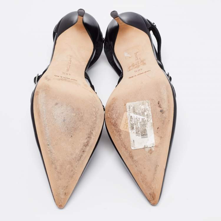 Pre Owned Manolo Blahnik Black Leather Pointed Toe Ankle Strap Sandals Size 40.5