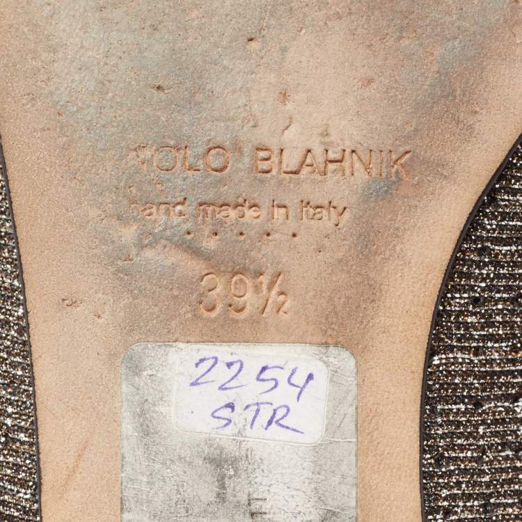 Pre Owned Manolo Blahnik Metallic Gold Lurex Fabric Hangisi Crystal Embellishments Ballet Flats Size 39.5