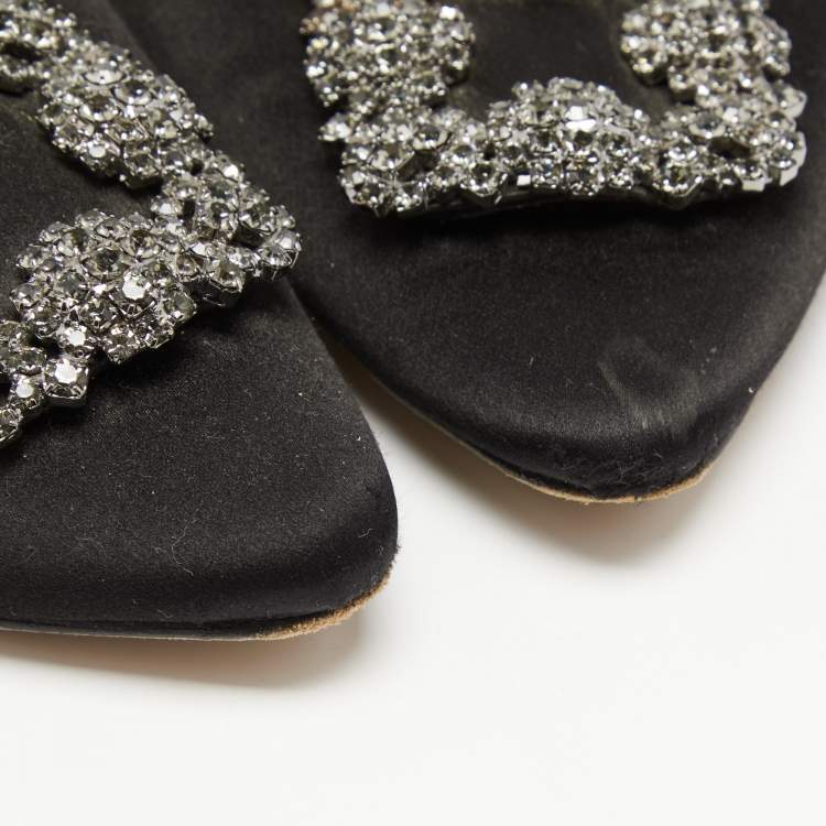 Pre Owned Manolo Blahnik Black Satin Hangisimu Flats Size 39.5