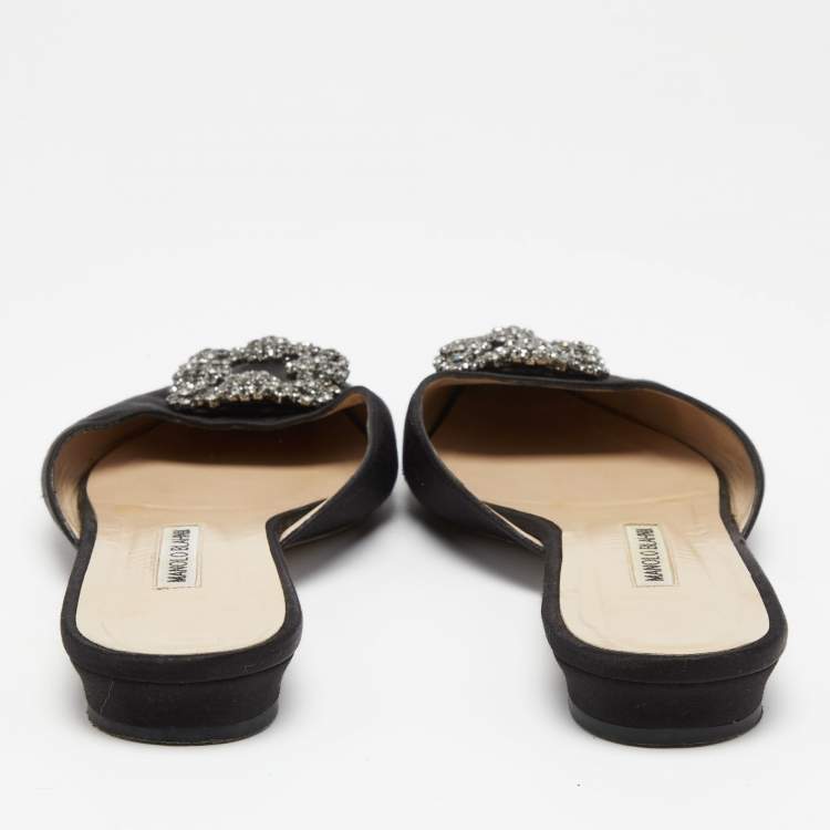Pre Owned Manolo Blahnik Black Satin Hangisimu Flats Size 39.5