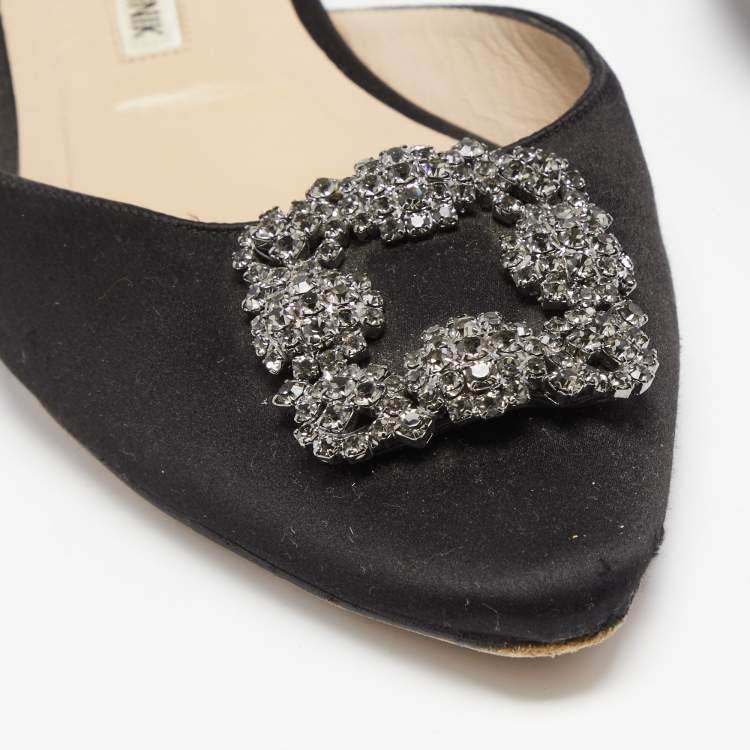 Pre Owned Manolo Blahnik Black Satin Hangisimu Flats Size 39.5