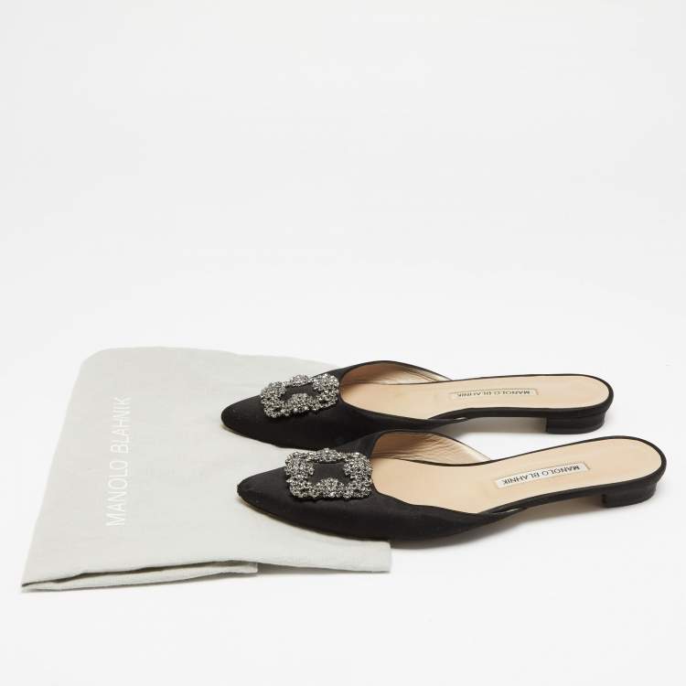 Pre Owned Manolo Blahnik Black Satin Hangisimu Flats Size 39.5