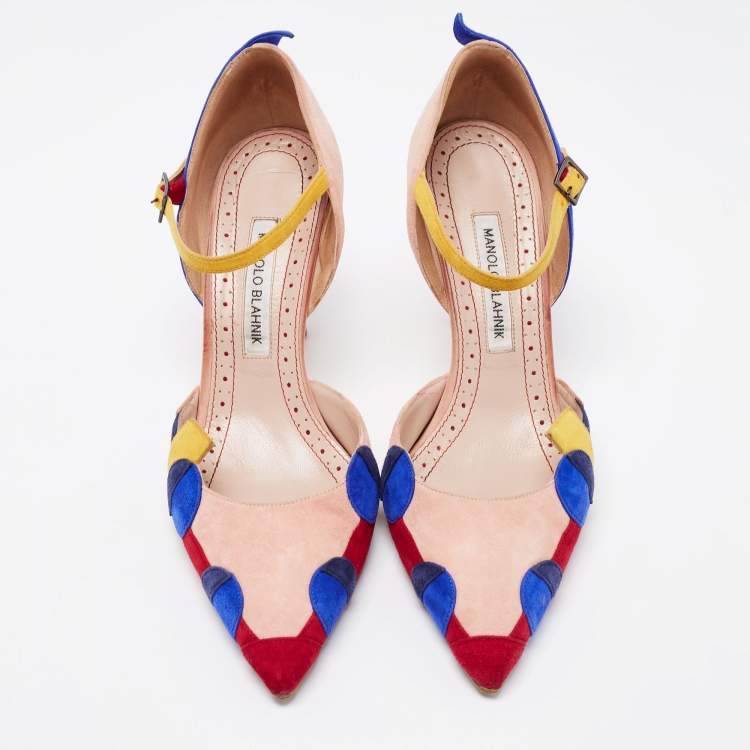Pre Owned Manolo Blahnik Multicolor Suede Ankle Strap  Pumps Size 39.5