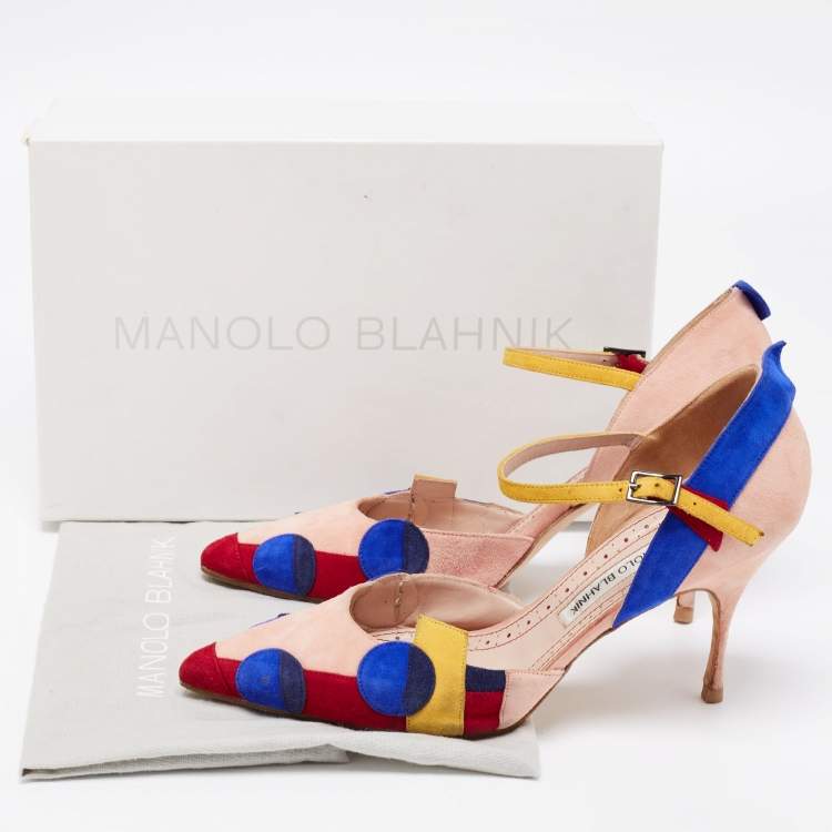 Pre Owned Manolo Blahnik Multicolor Suede Ankle Strap  Pumps Size 39.5