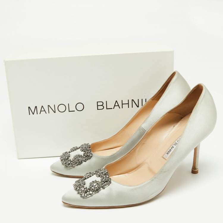 Pre Owned Manolo Blahnik Grey Satin Hangisi  Pumps Size 40