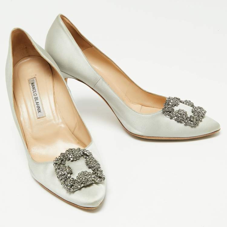 Pre Owned Manolo Blahnik Grey Satin Hangisi  Pumps Size 40