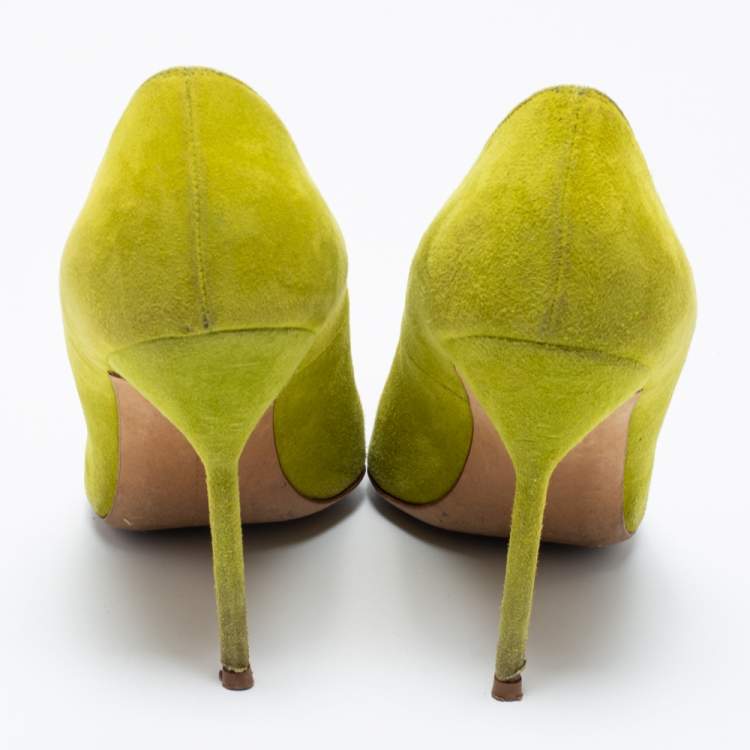 Pre Owned Manolo Blahnik Lime Green Suede BB Pumps Size 39.5