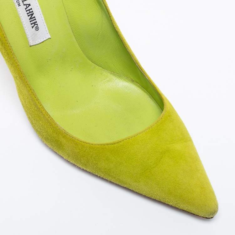 Pre Owned Manolo Blahnik Lime Green Suede BB Pumps Size 39.5