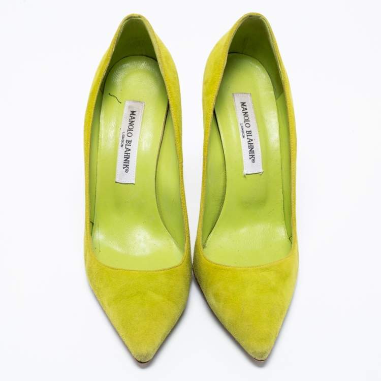 Pre Owned Manolo Blahnik Lime Green Suede BB Pumps Size 39.5