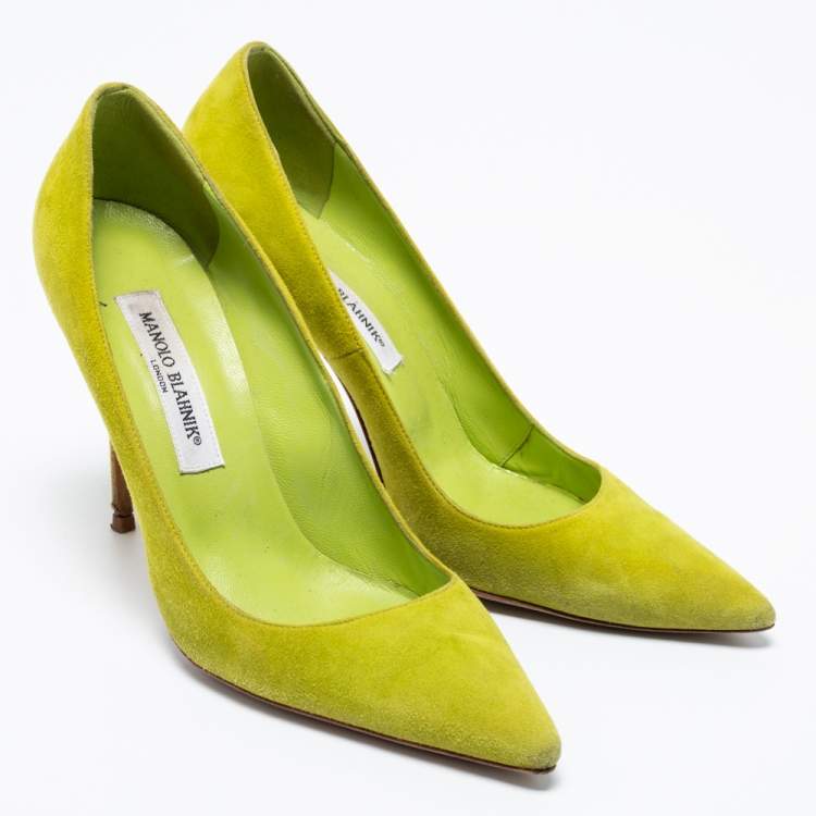 Pre Owned Manolo Blahnik Lime Green Suede BB Pumps Size 39.5