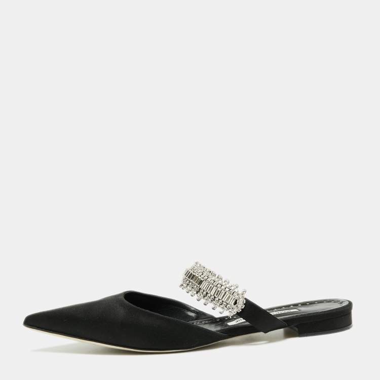 Pre Owned Manolo Blahnik Black Satin Lutara Flat Sandals Size 40 