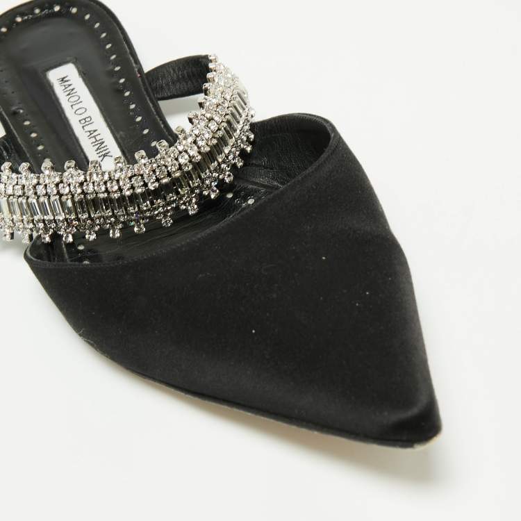 Pre Owned Manolo Blahnik Black Satin Lutara Flat Sandals Size 40 