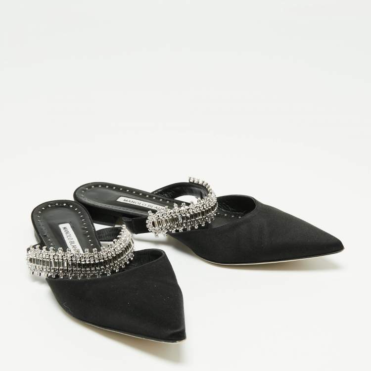 Pre Owned Manolo Blahnik Black Satin Lutara Flat Sandals Size 40 