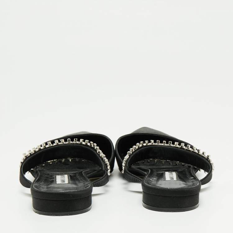 Pre Owned Manolo Blahnik Black Satin Lutara Flat Sandals Size 40 