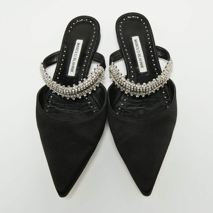 Pre Owned Manolo Blahnik Black Satin Lutara Flat Sandals Size 40 