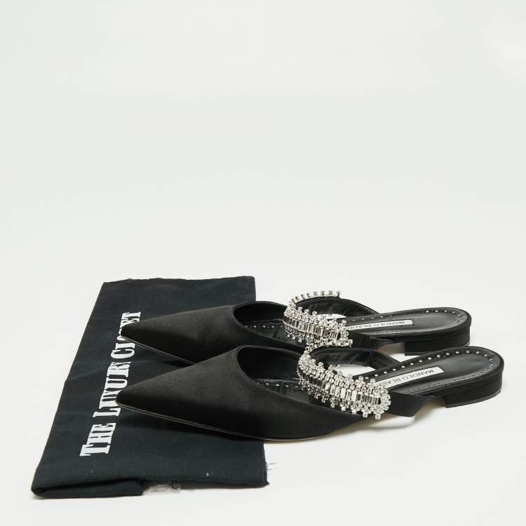 Pre Owned Manolo Blahnik Black Satin Lutara Flat Sandals Size 40 