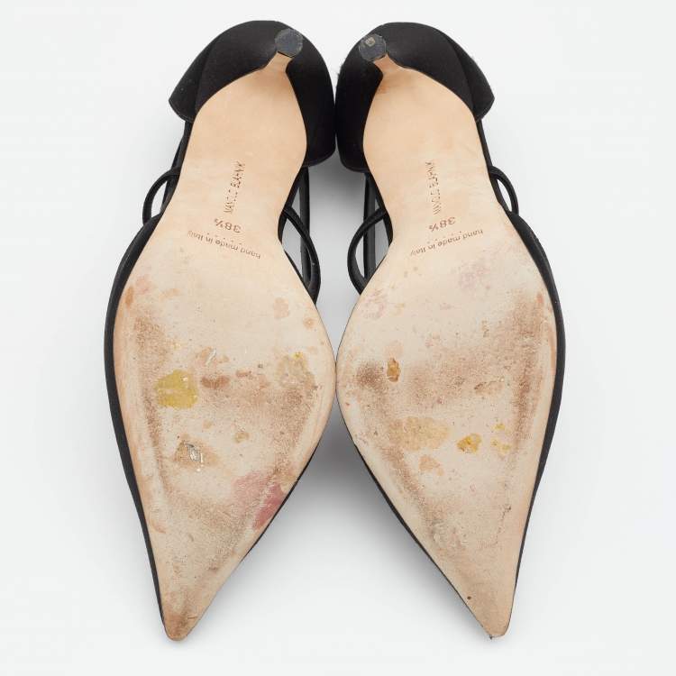 Pre Owned Manolo Blahnik Black Satin Lala Embellished Pumps Size 38.5