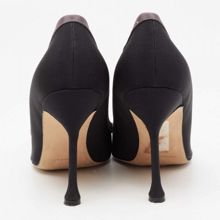 Pre Owned Manolo Blahnik Black/Purple Satin Gotrian Pumps Size 39.5