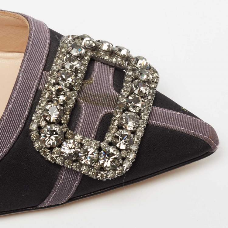 Pre Owned Manolo Blahnik Black/Purple Satin Gotrian Pumps Size 39.5