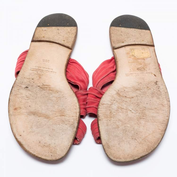 Pre Owned Manolo Blahnik Pink Suede Crisscross Flat Sandals Size 39.5 