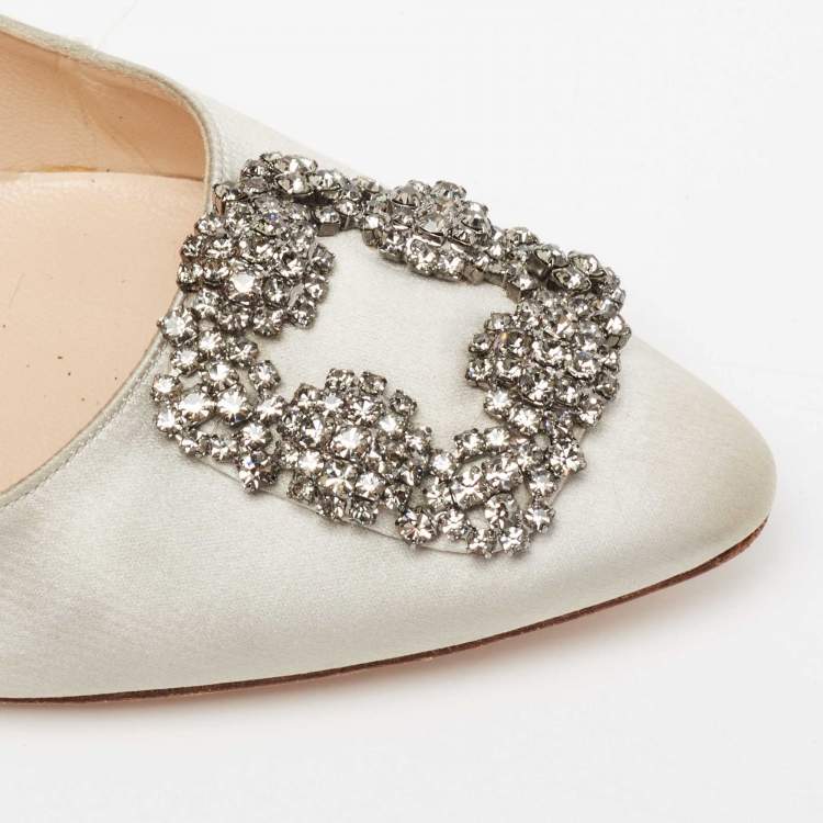 Pre Owned Manolo Blahnik Grey Satin Hangisi Pumps Size 39