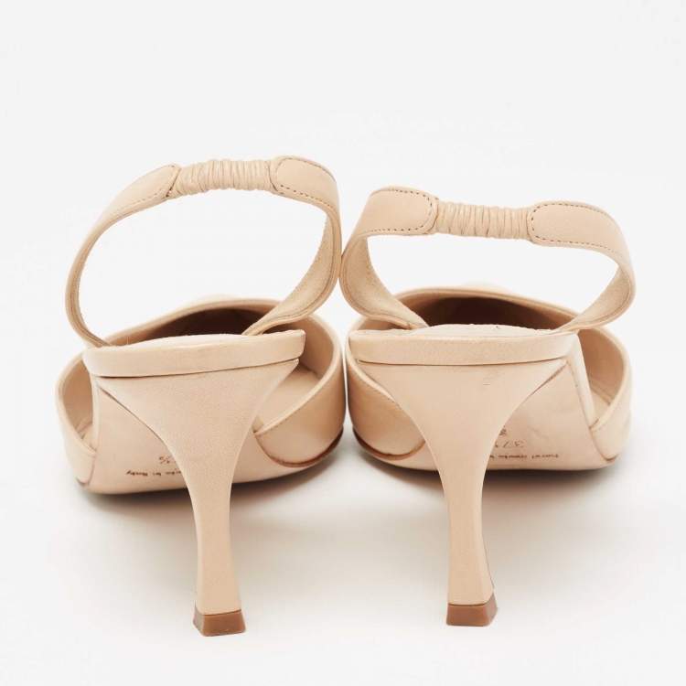 Pre Owned Manolo Blahnik Beige Leather Carolyne Slingback Pumps Size 37.5