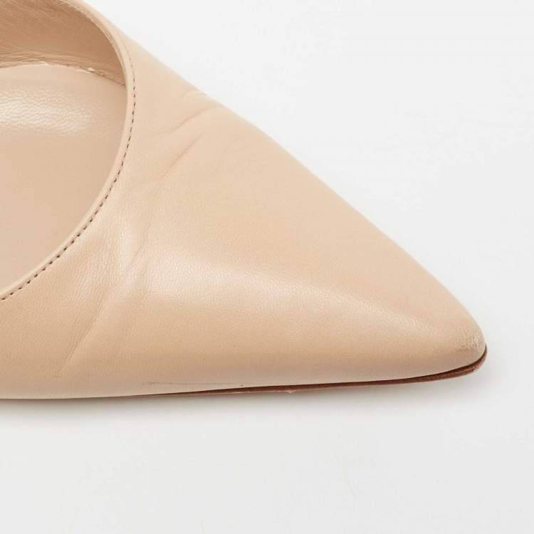 Pre Owned Manolo Blahnik Beige Leather Carolyne Slingback Pumps Size 37.5