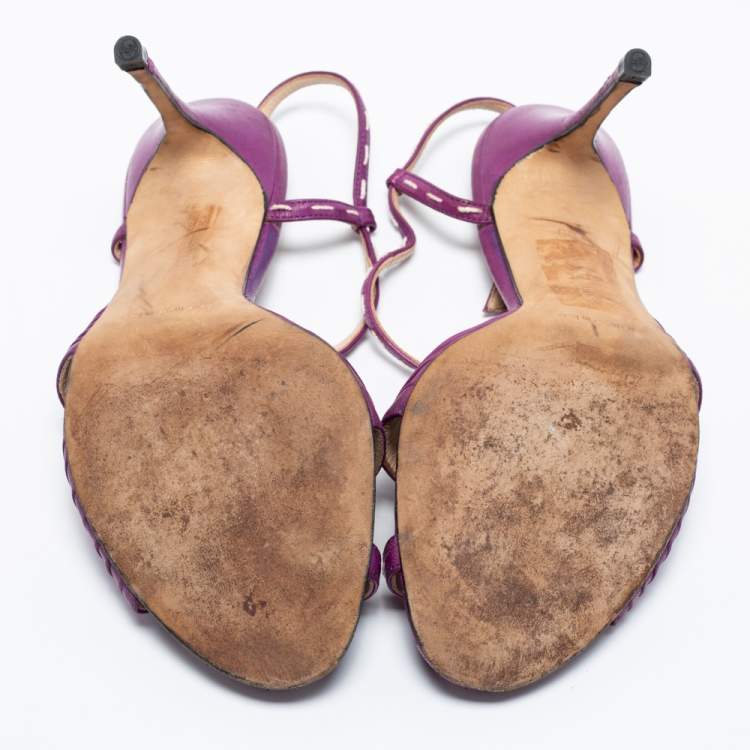 Pre Owned Manolo Blahnik Purple Leather Slingback Sandals Size 38