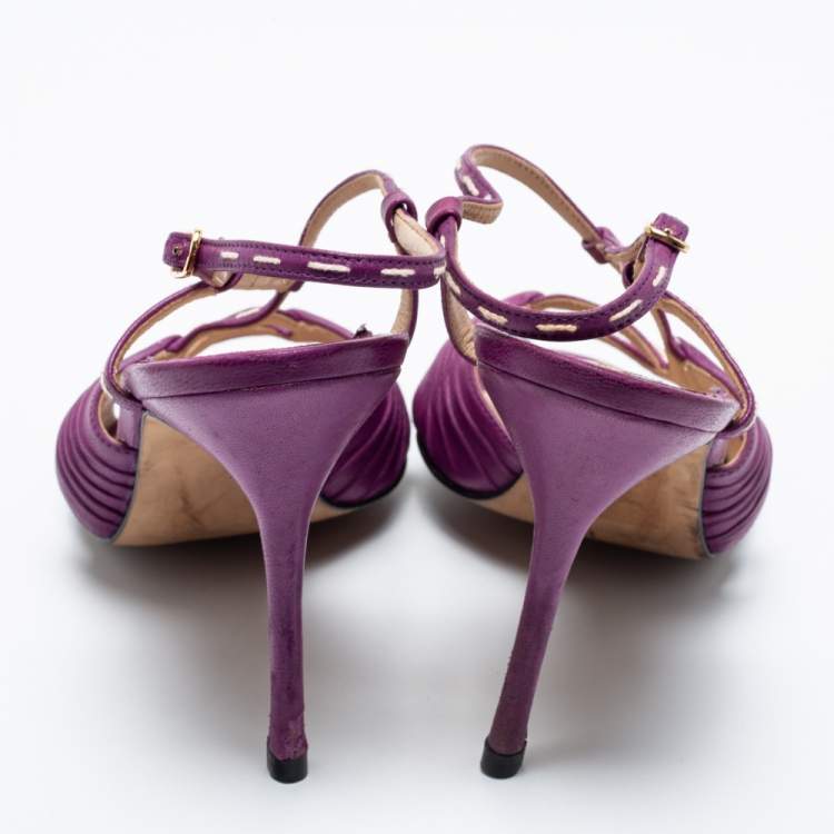 Pre Owned Manolo Blahnik Purple Leather Slingback Sandals Size 38