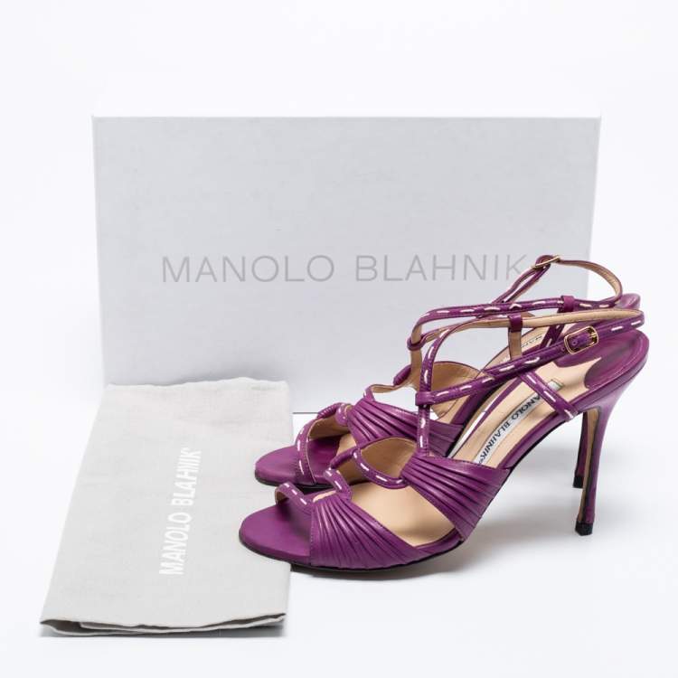 Pre Owned Manolo Blahnik Purple Leather Slingback Sandals Size 38