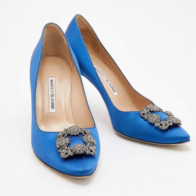 Pre Owned Manolo Blahnik Blue Satin Hangisi Pumps Size 40