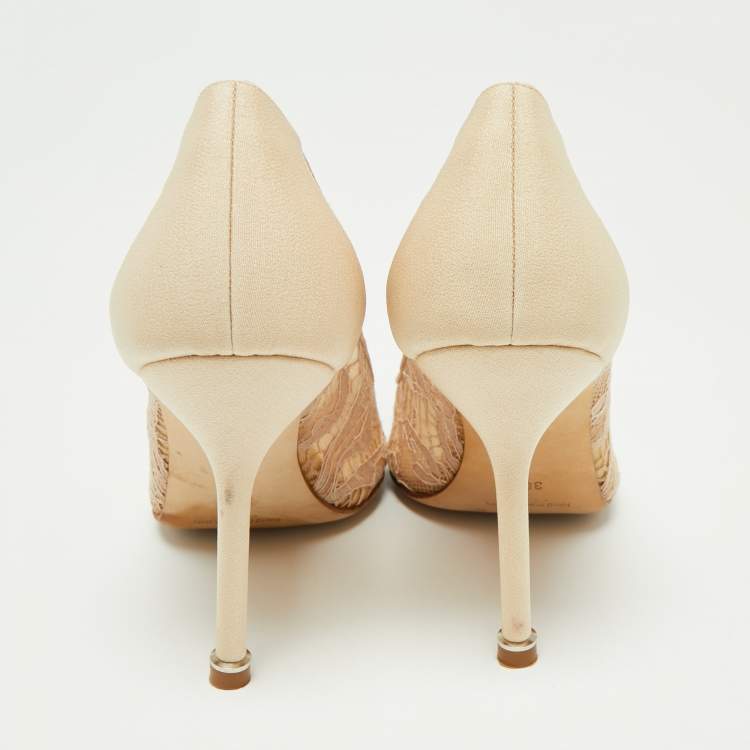 Pre Owned Manolo Blahnik Beige Lace Hangisi Pumps Size 36.5