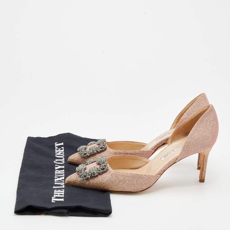 Pre Owned Manolo Blahnik Multicolor Glitter Hangisi Crystal Embellished D'orsay Pumps Size 39.5