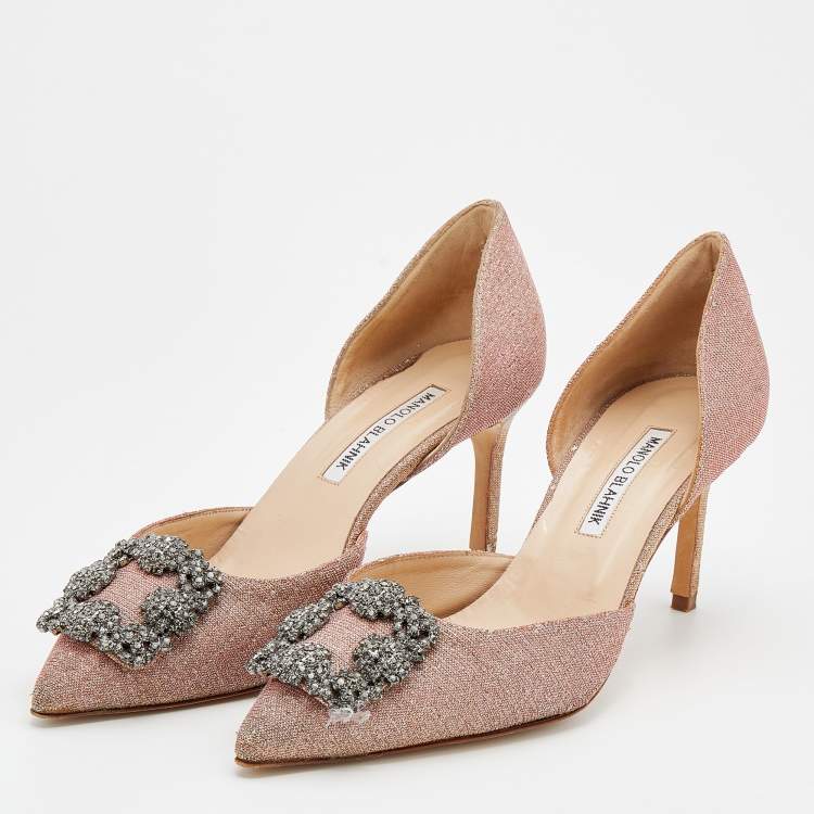 Pre Owned Manolo Blahnik Multicolor Glitter Hangisi Crystal Embellished D'orsay Pumps Size 39.5
