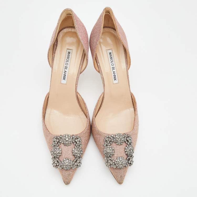 Pre Owned Manolo Blahnik Multicolor Glitter Hangisi Crystal Embellished D'orsay Pumps Size 39.5